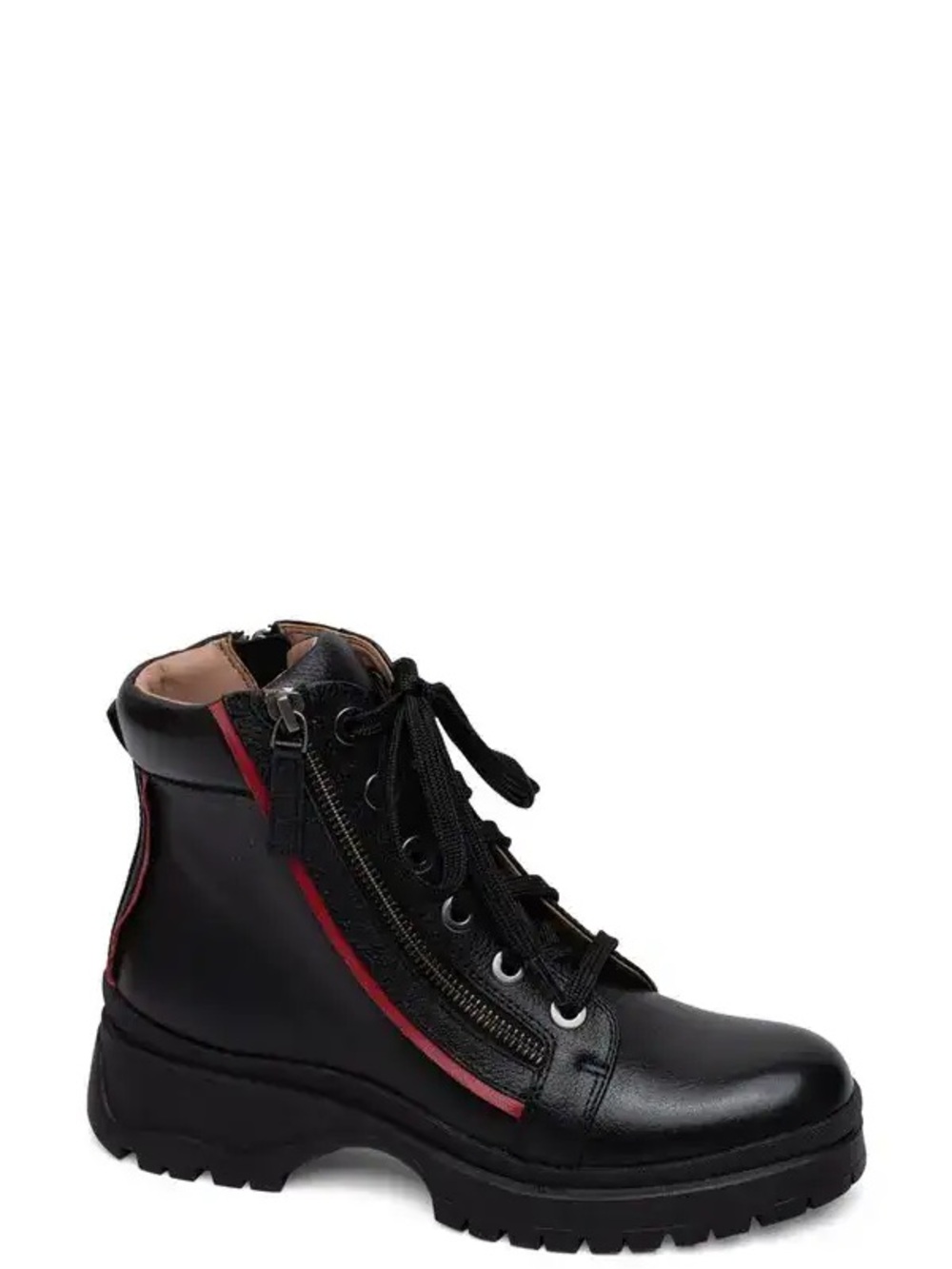 Paolo Black Leather Lace-Up Ankle Boot with Red Accent